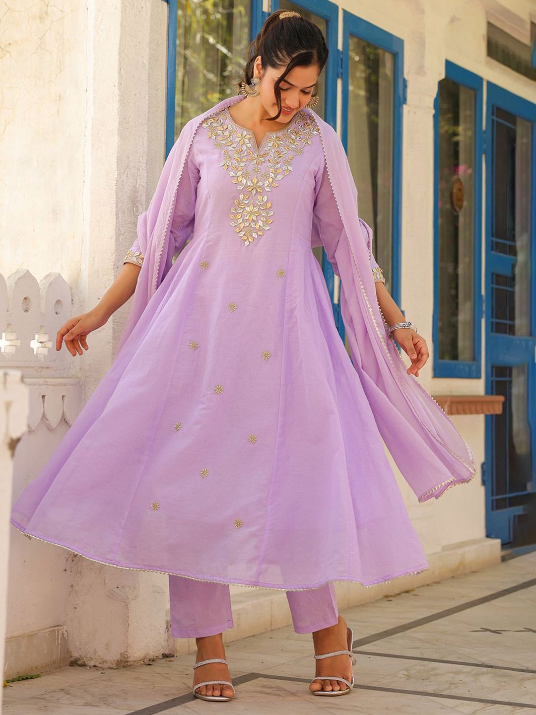 Embroidered & Sequin Kurta Pyjama With Dupatta-JOKP-DT