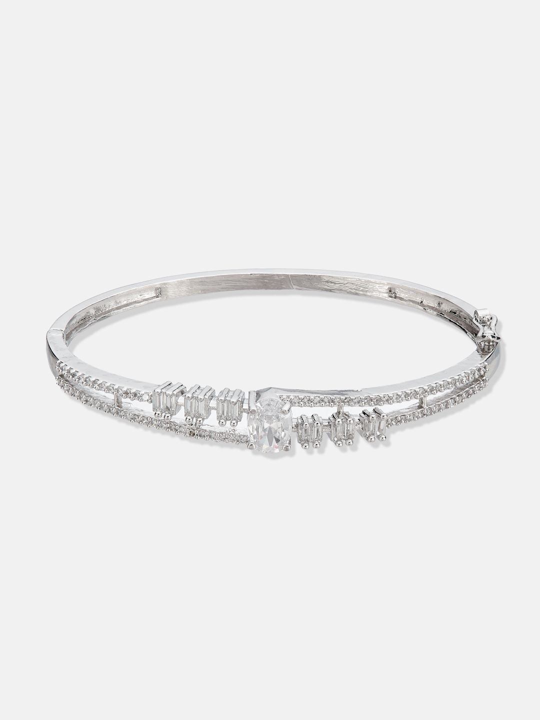 ATIBELLE SeOf 2 Silver-Plated Cubic Zirconia Studded Bangle-Style Bracelet