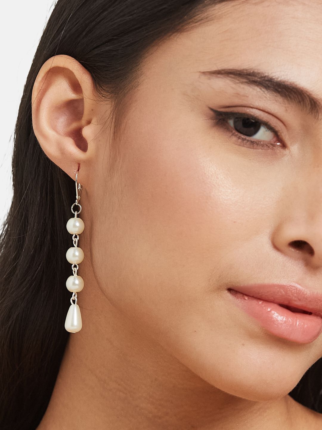 ATIBELLE Set Of 3 German Silver Plated Artificial Stones Studded Teardrop Drop Earrings