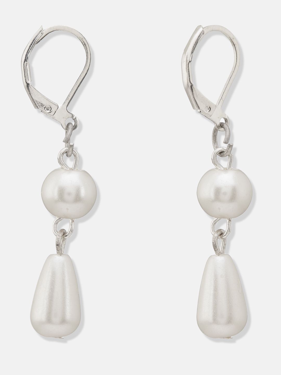ATIBELLE Set Of 3 Silver-Plated Artificial Stones Studded and Beads Beaded Drop Earrings