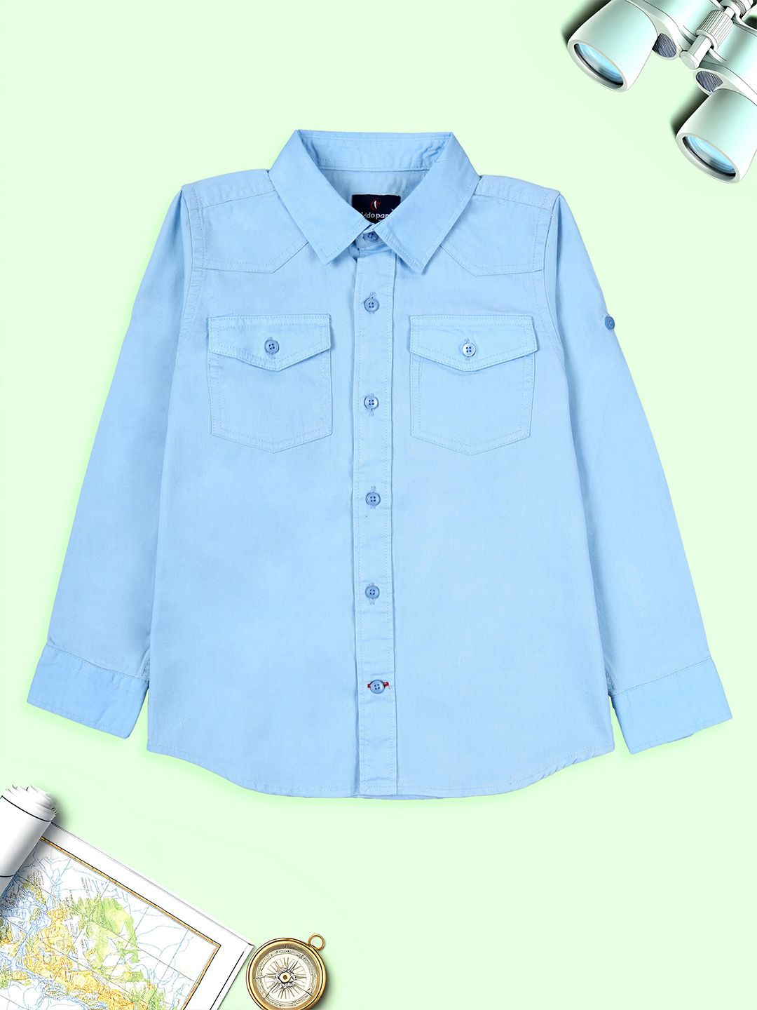 KiddoPanti Boys Solid Spread Collar Cotton Casual Shirt-picture-11