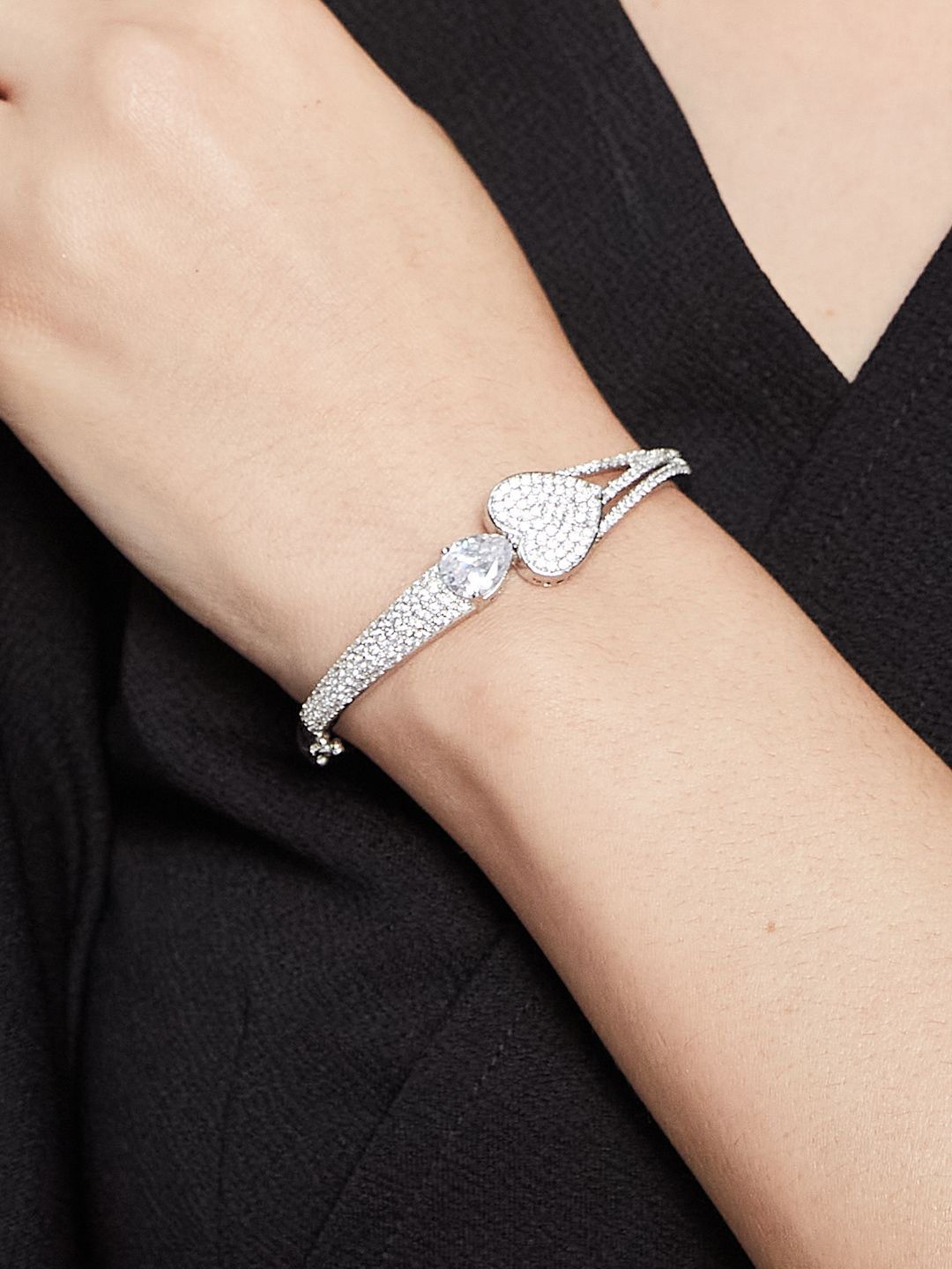 ATIBELLE SeOf 2 Silver-Plated Cubic Zirconia Studded Bangle-Style Bracelet