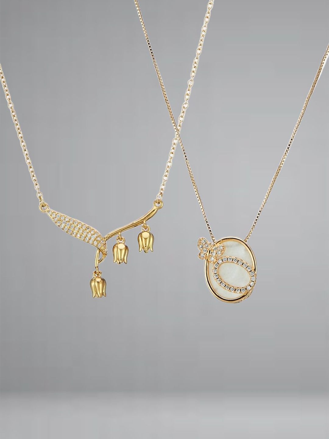 ATIBELLE Set Of 2 Gold-Plated Cubic Zirconia Studded Necklace
