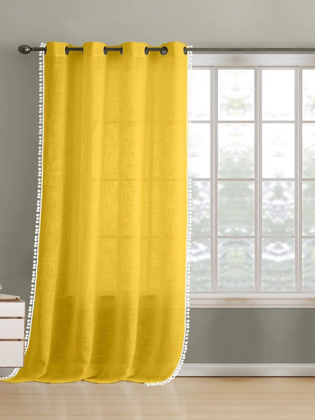 THE LINEN COMPANY Yellow & White Cotton Sheer Long Door Curtain-picture-26