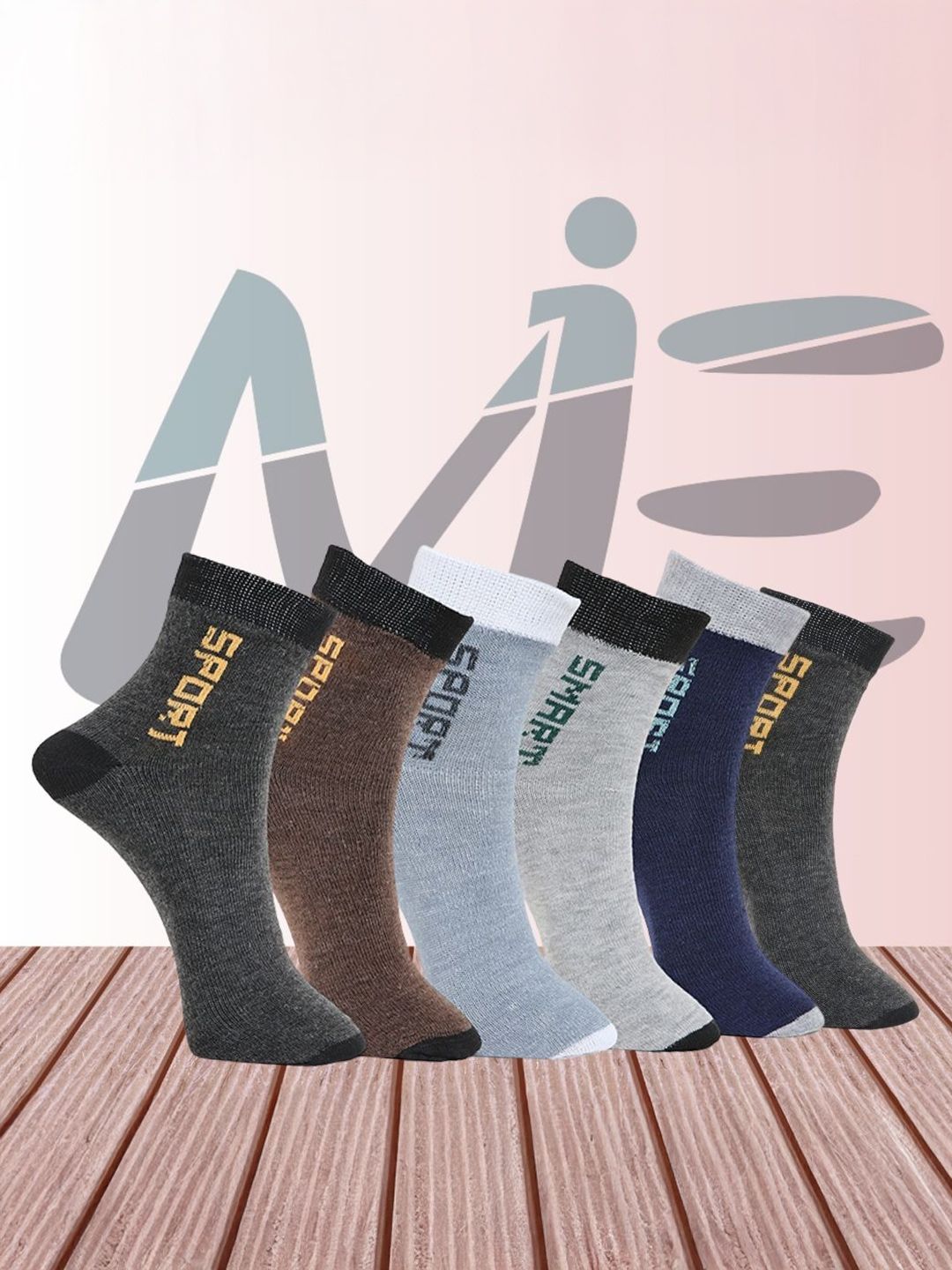 MJE Pack Of 6 Patterned Cotton Ankle Length Socks-picture-29