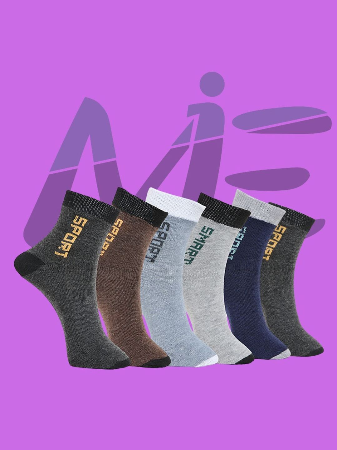 MJE Pack Of 6 Patterned Cotton Ankle Length Socks-picture-25