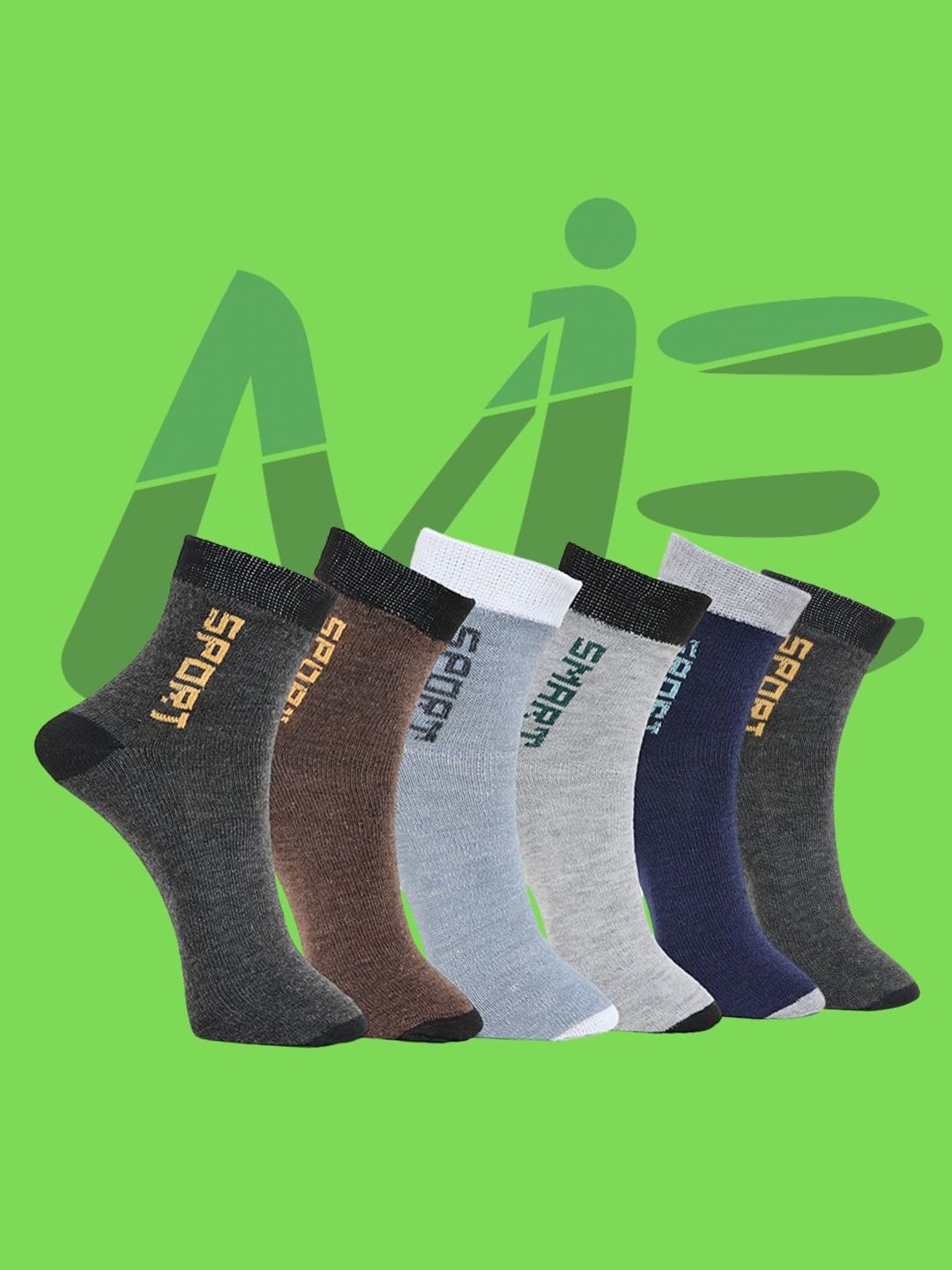 MJE Pack Of 6 Patterned Cotton Ankle Length Socks-picture-22