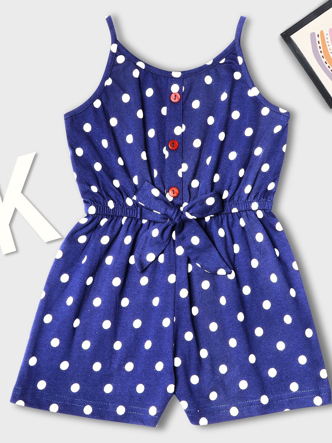 Tiara Girls Polka Dot Printed Tie-Up Cotton Playsuit-picture-19