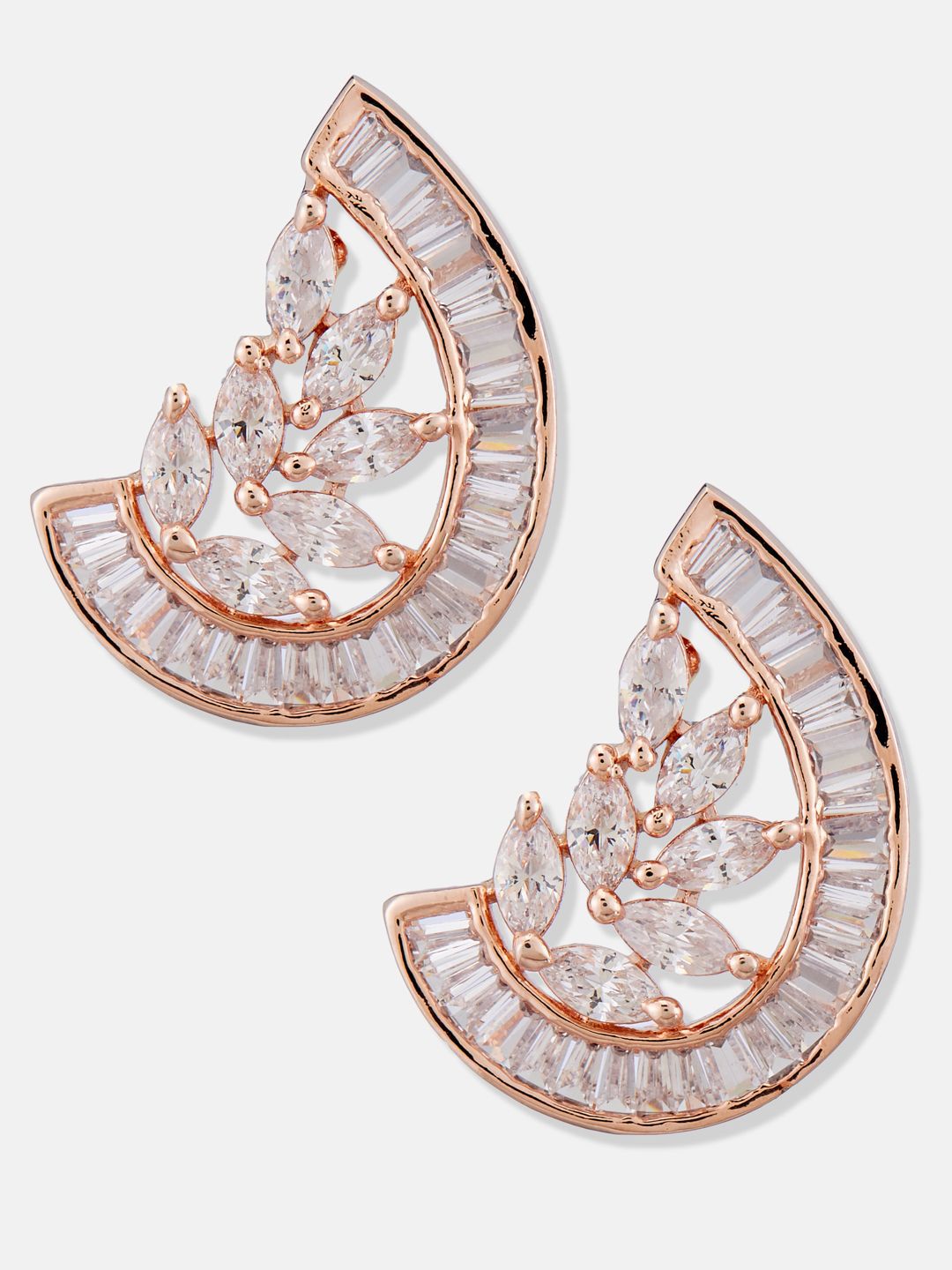 ATIBELLE Set Of 2 Silver-Plated Cubic Zirconia Studded Contemporary Drop Earrings