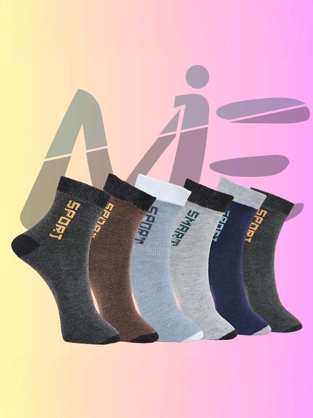 MJE Pack Of 6 Patterned Cotton Ankle Length Socks-picture-34