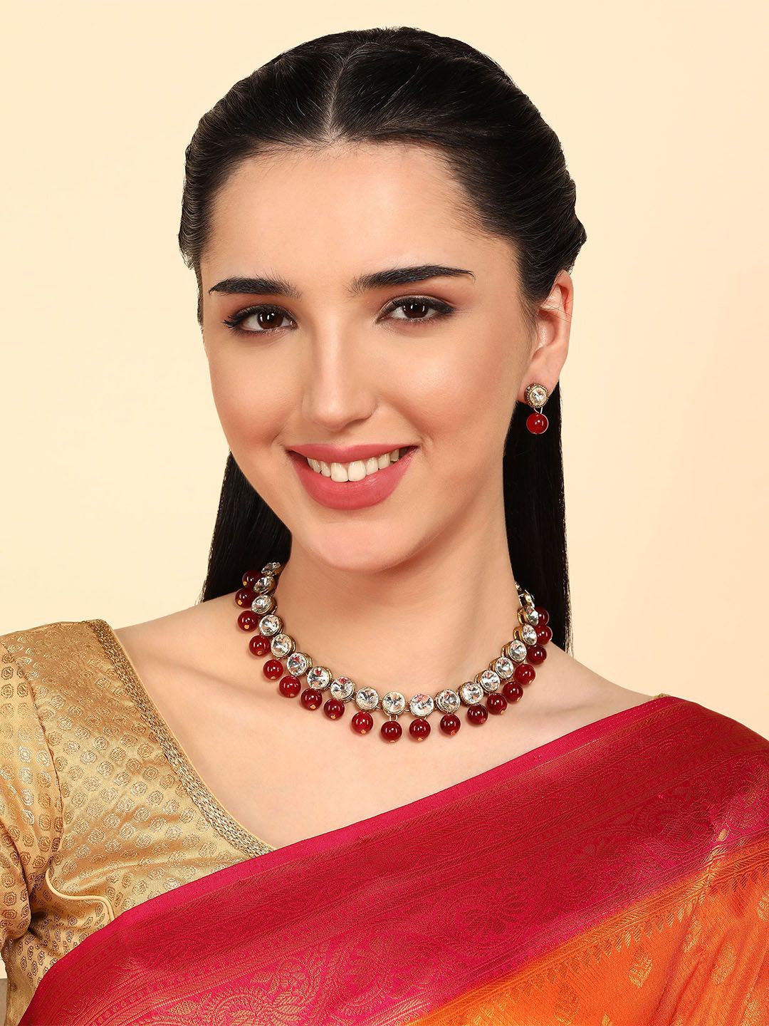 JN HANDICRAFT Copper-Plated Kundan Studded & Beaded Jewellery Set-picture-22