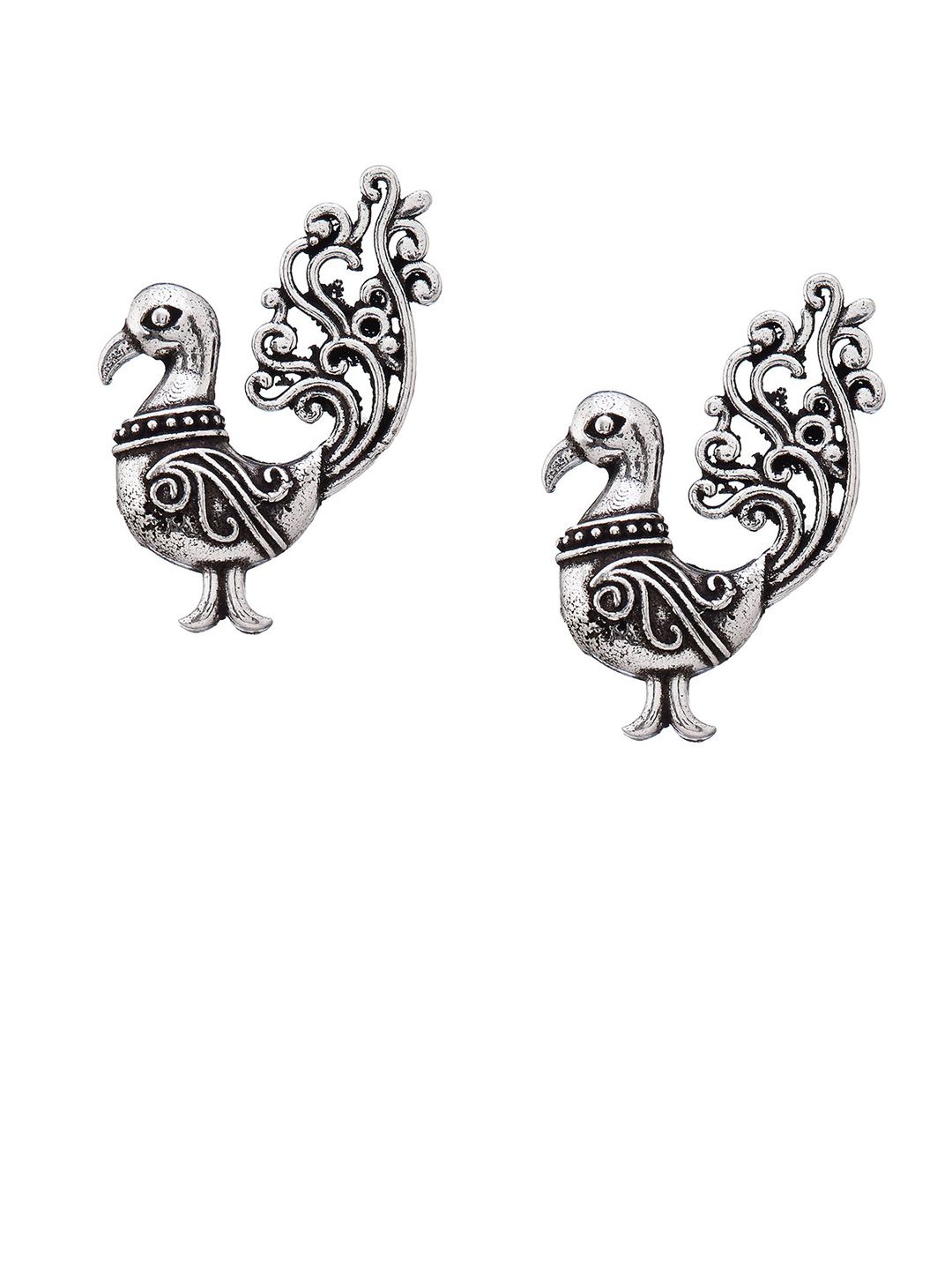 ATIBELLE Set Of 2 German Silver-Plated Kundan Studded Oxidised Contemporary Drop Earrings