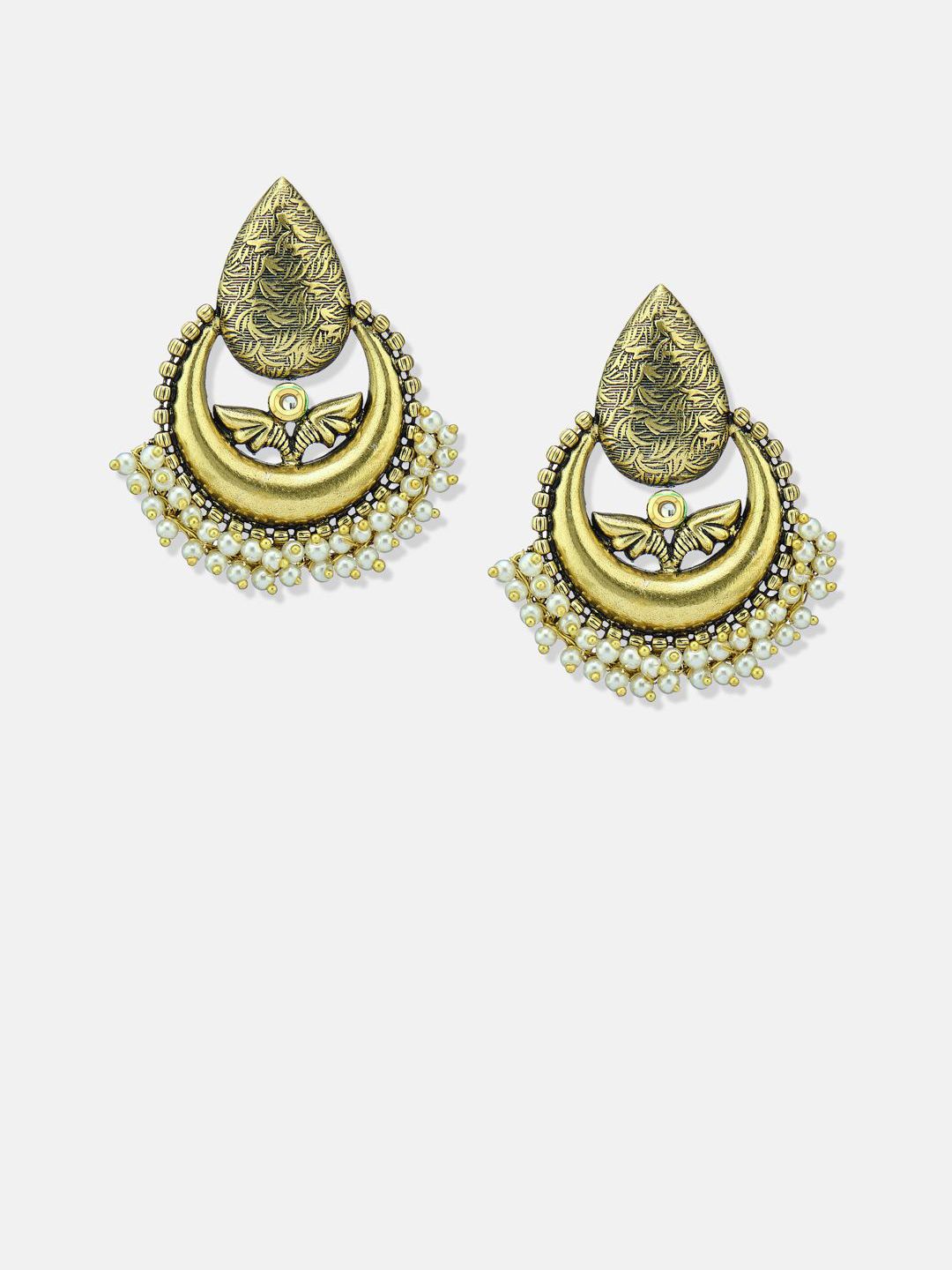 ATIBELLE Set Of 2 Gold-Plated Artificial Beads Beaded Contemporary Drop Earrings
