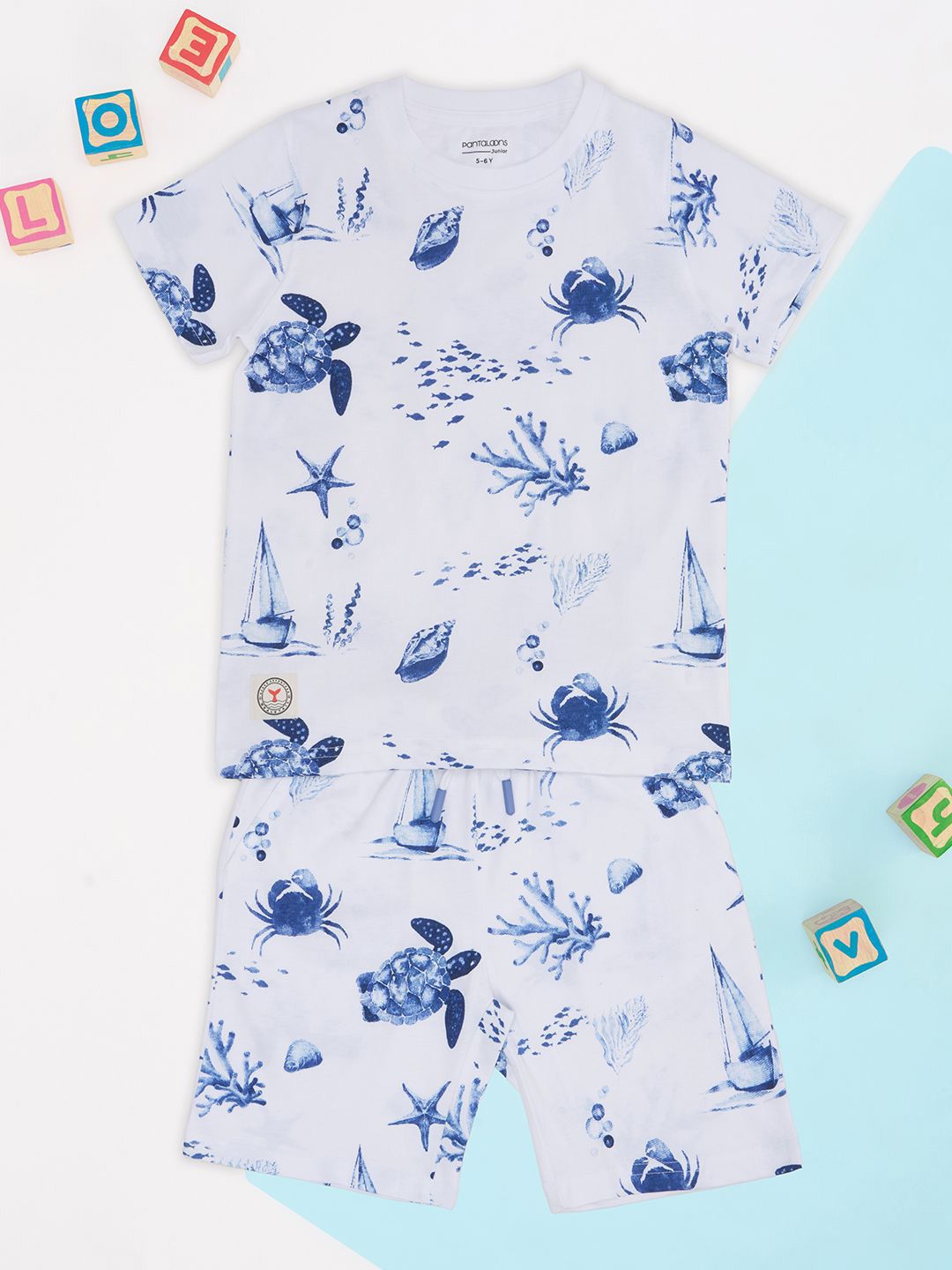 Pantaloons Junior Boys Printed Pure Cotton T-shirt with Shorts