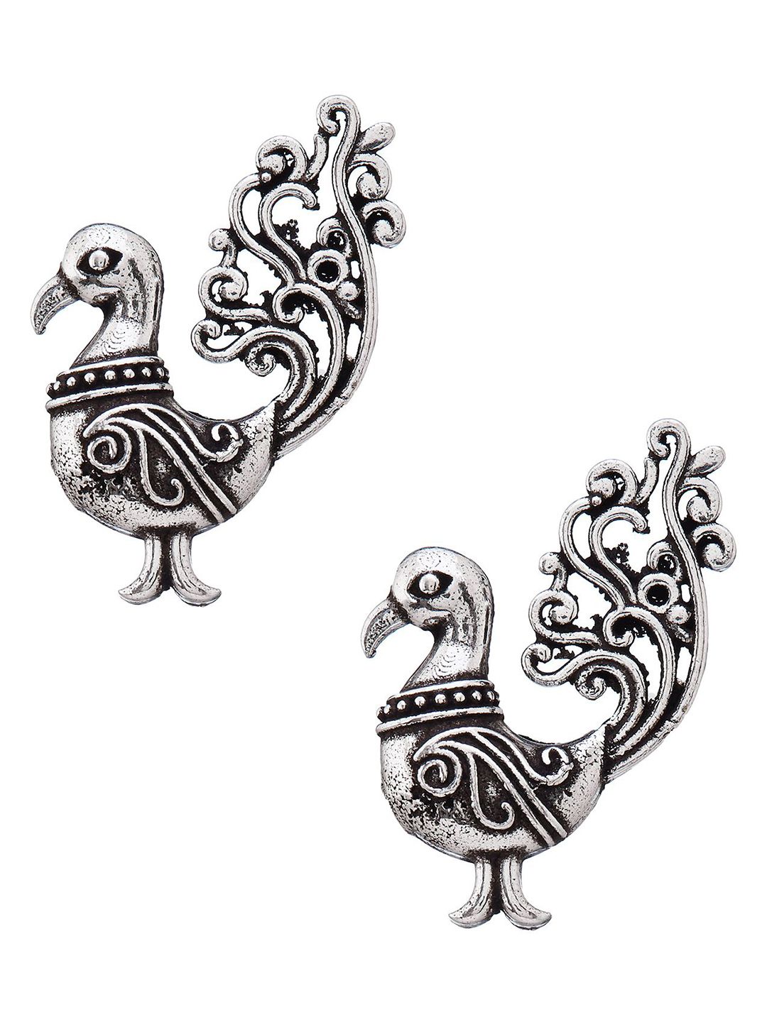 ATIBELLE Set Of 2 German Silver Plated Kundan Stone Studded Oxidised Drop Earrings