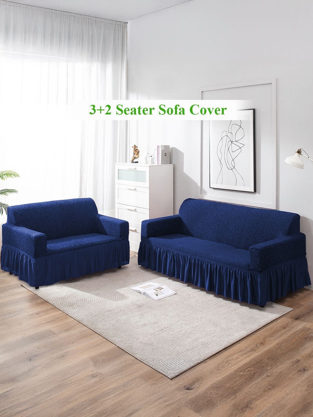 HOKIPO Navy Blue Solid 5 Seater Fully Covered Stretchable Sofa Cover-image-41