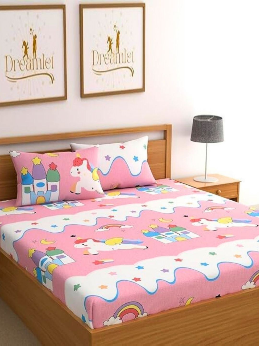Famyo Pink & White 300 TC King Bedsheet with 2 Pillow Covers-image-25
