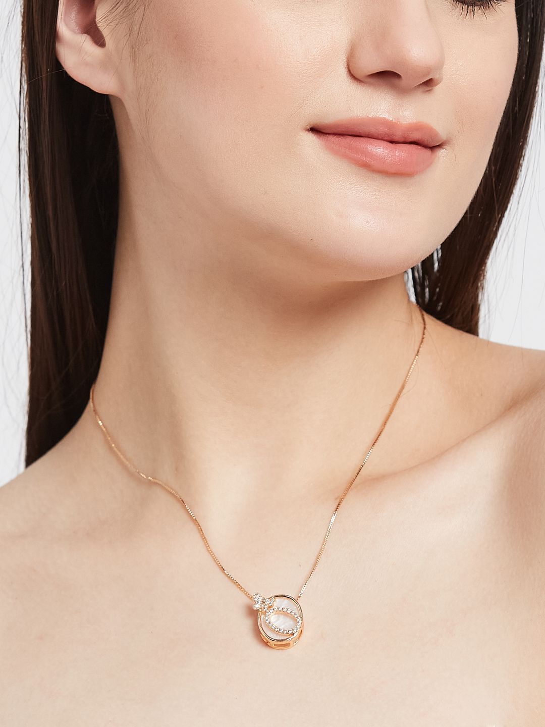 ATIBELLE Set Of 2 Gold-Plated Cubic Zirconia Studded Necklace