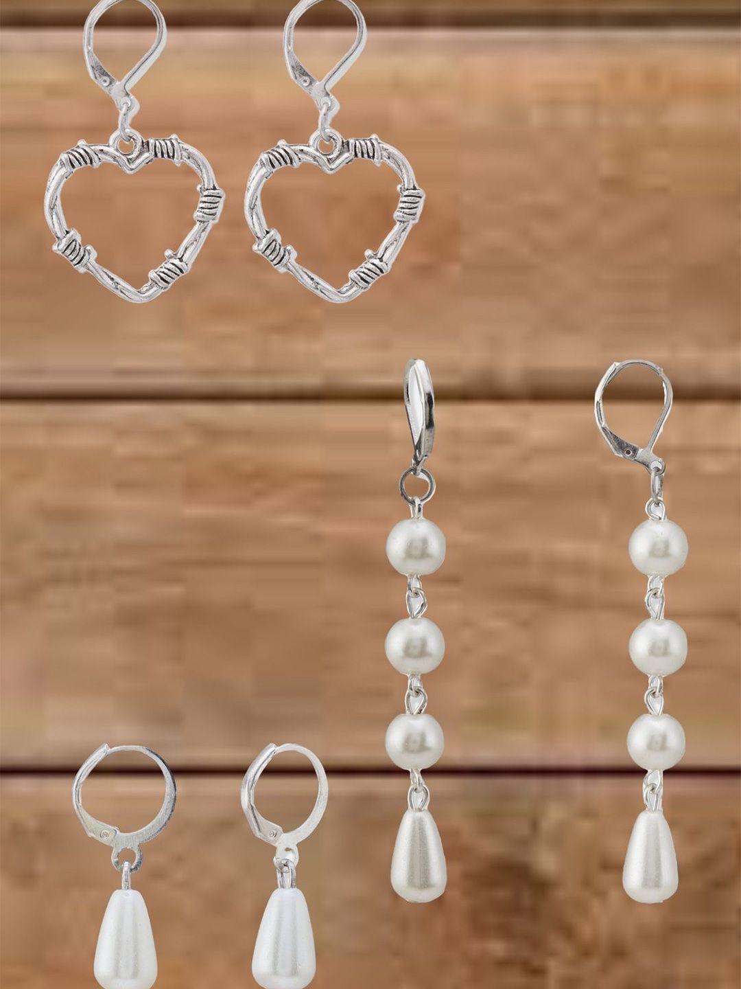 Atibelle Set Of 3 German Silver Plated Heart Shaped Drop Earrings-picture-32