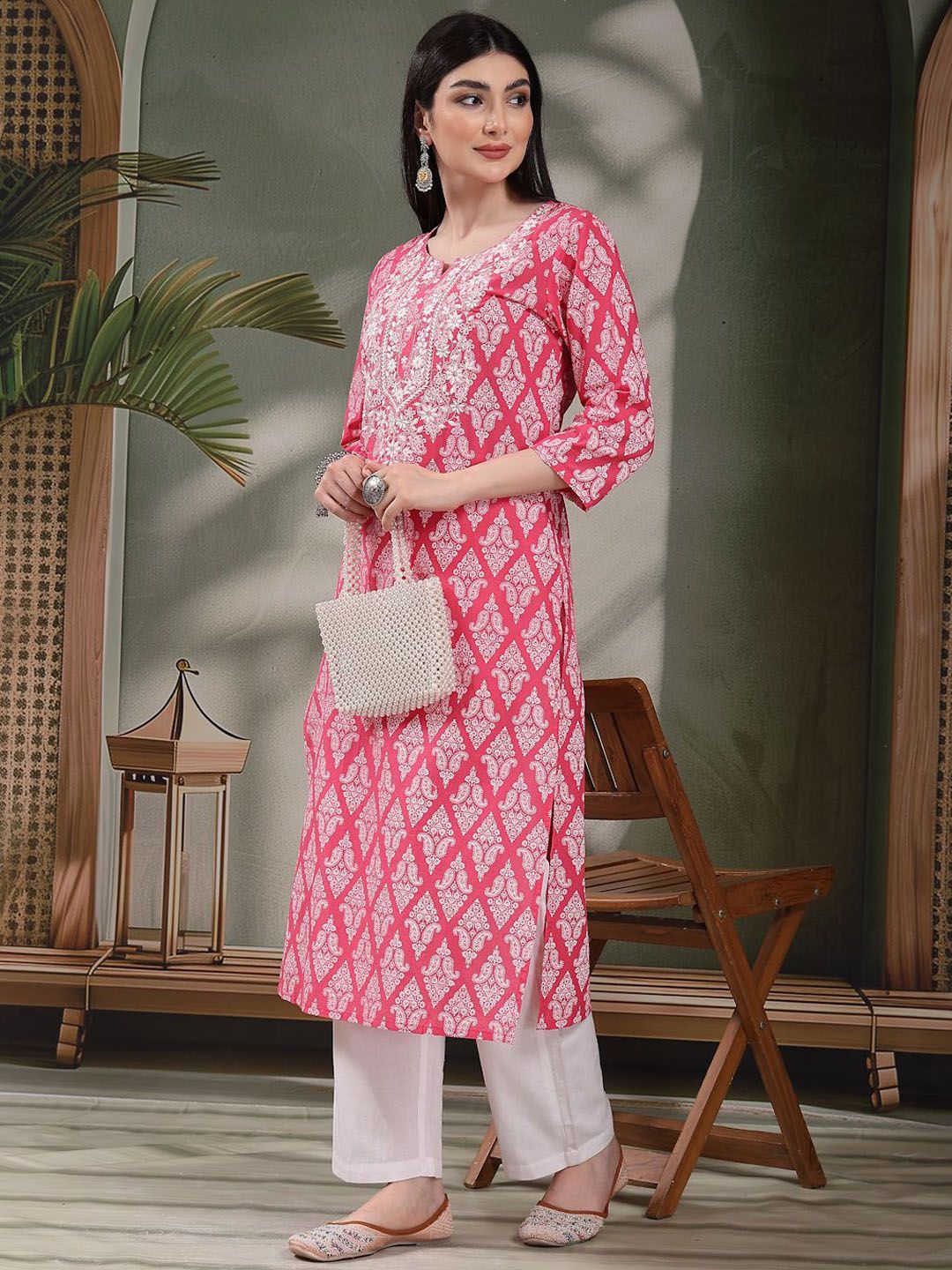 Sangria Floral Printed Round Neck Straight Kurta-picture-30