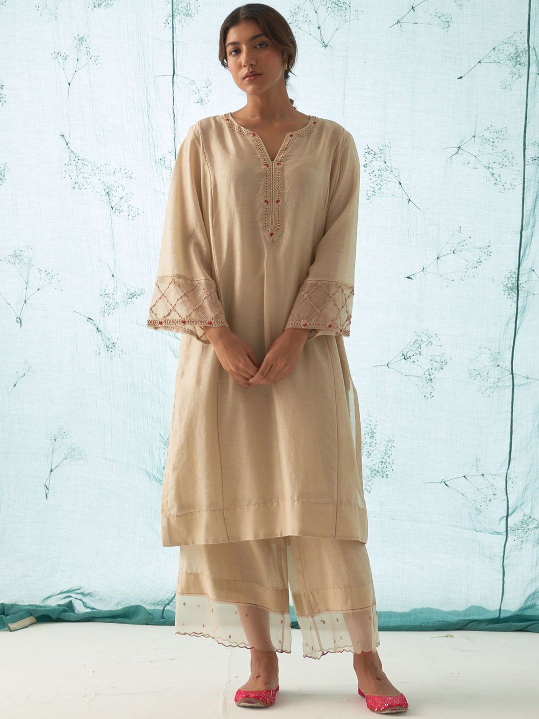JANKI INDIA Women Floral Embroidered Regular Chanderi Silk Kurta-image-32