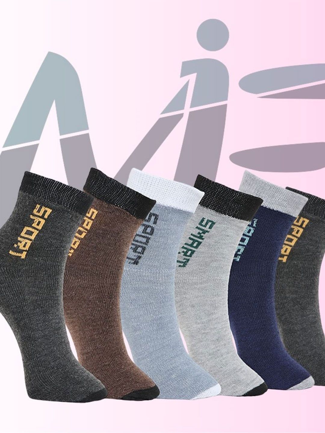 MJE 6-Pcs Patterned Anti-Bacterial Cotton Ankle Length Socks-picture-18