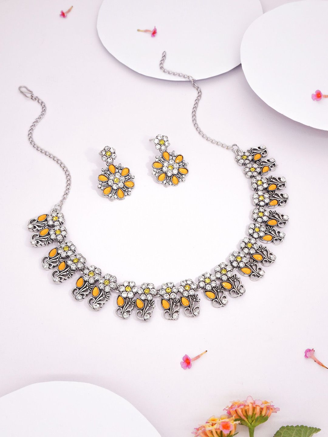 Sangria Stone Studded Floral Design Jewellery Set-picture-41