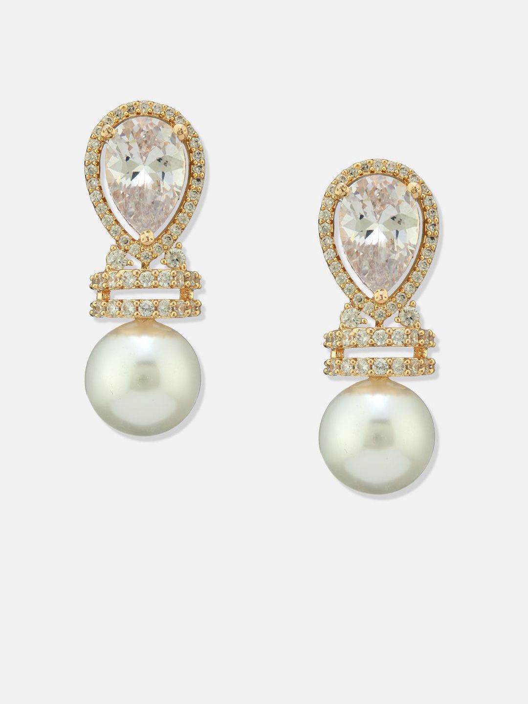 ATIBELLE Set Of 2 German Silver Gold-Plated Cubic Zirconia Studded Teardrop Drop Earrings