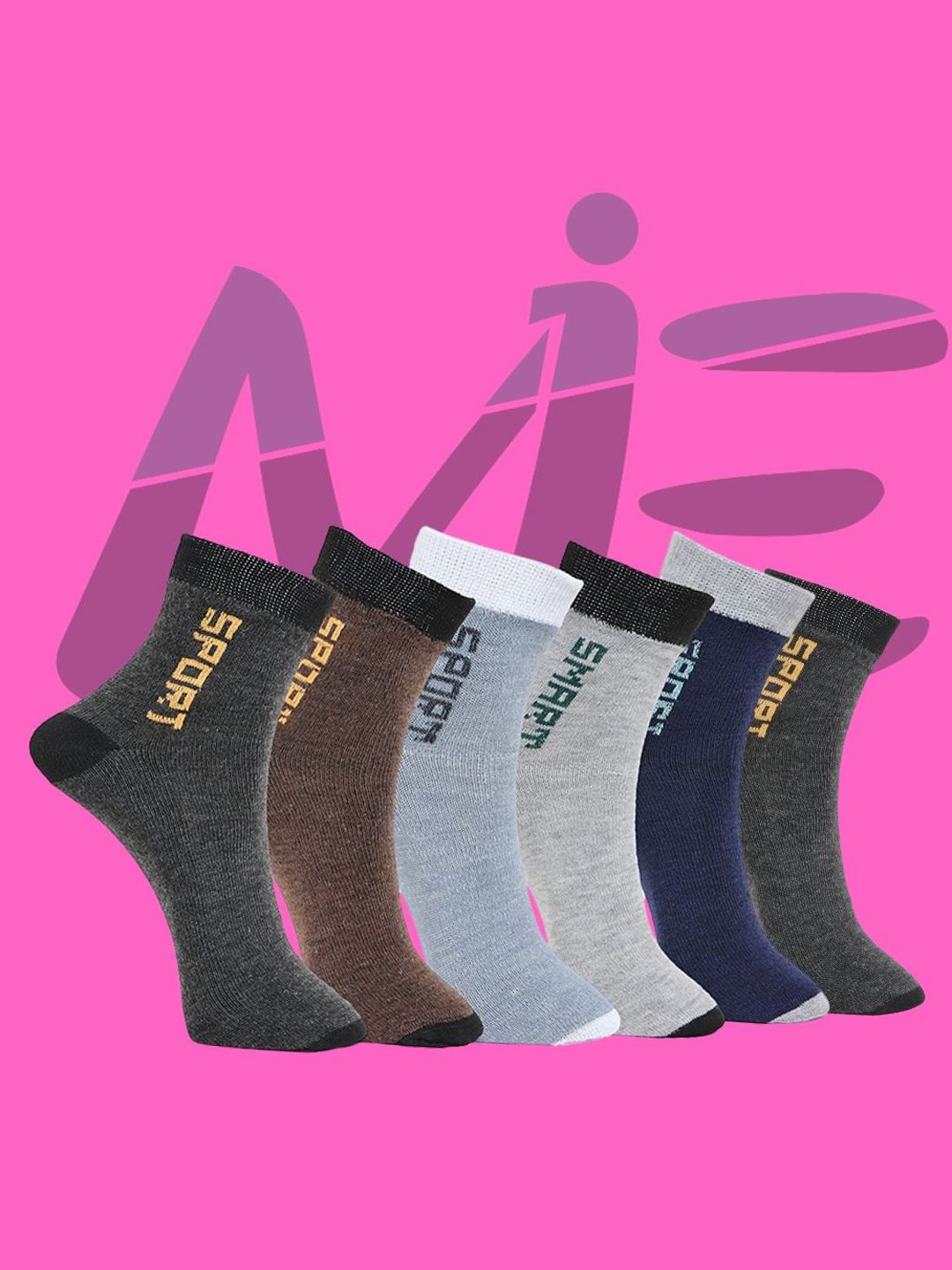 MJE Pack Of 6 Patterned Cotton Ankle Length Socks-image-37