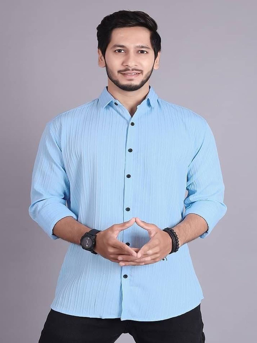 OQUENT Men Standard Fit Textured Spread Collar Casual Shirt-picture-23