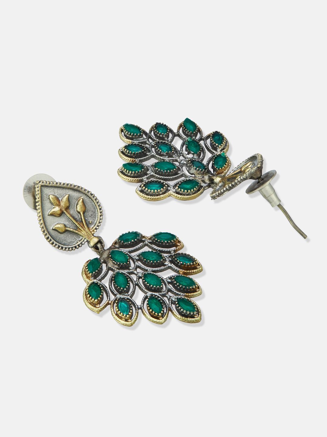 ATIBELLE Set Of 2 German Silver Plated Artificial Stones Studded & Beaded Drop Earrings