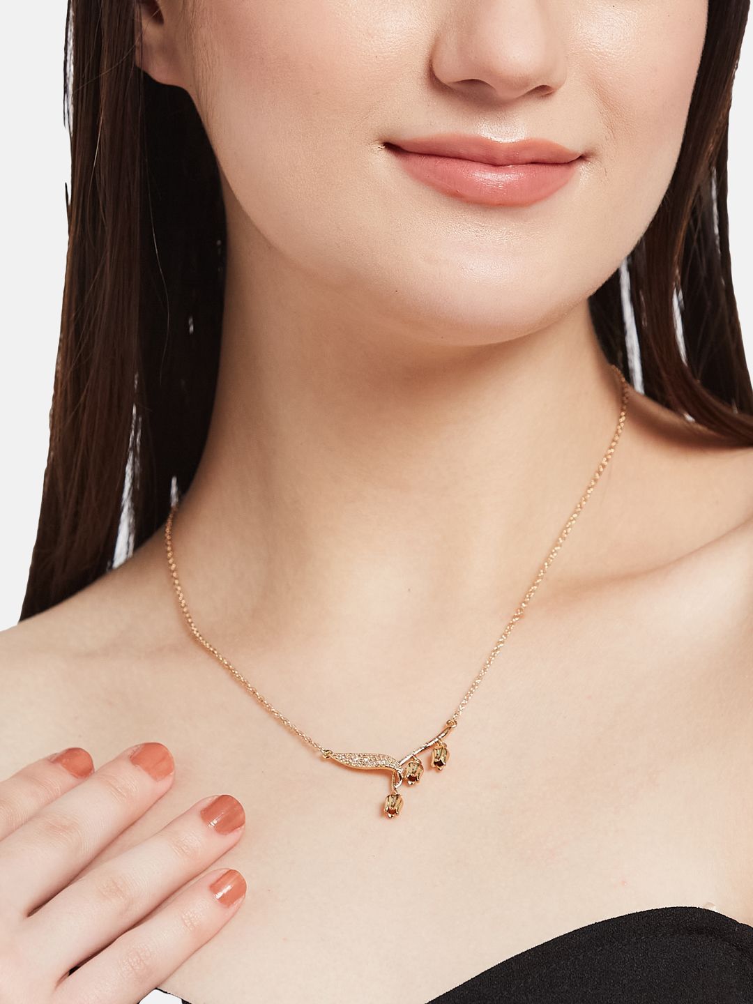 ATIBELLE Set Of 2 Gold-Plated Cubic Zirconia Studded Necklace