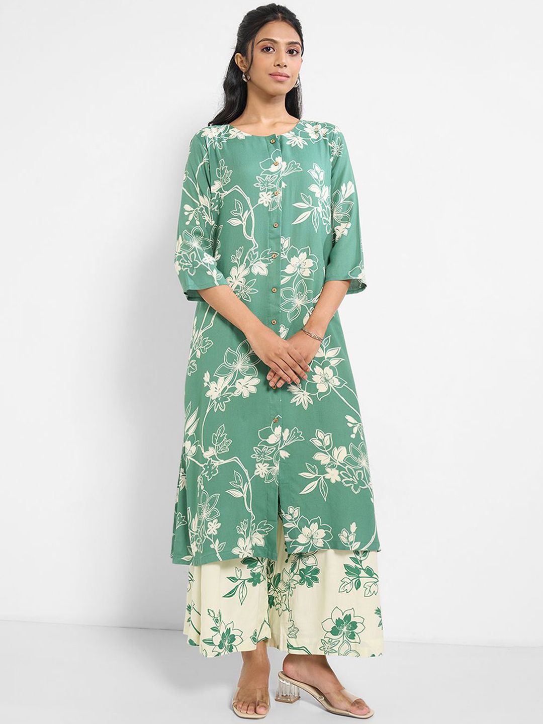 RANGMANCH BY PANTALOONS Floral Printed A-Line Kurta With Palazzos
