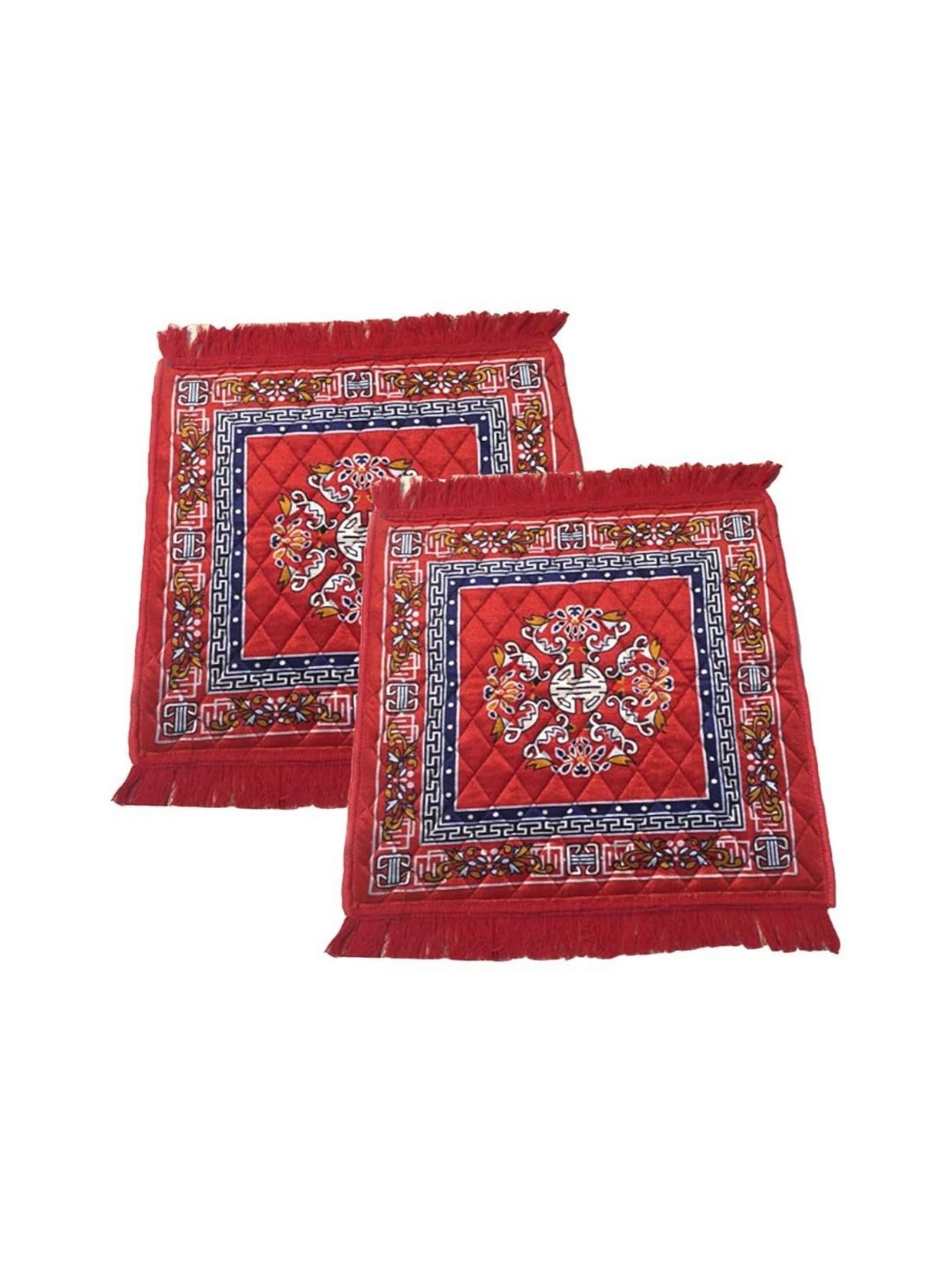AAZEEM 2Pcs Blue & Red Ethnic Motifs Velvet Floor Mat-image-28