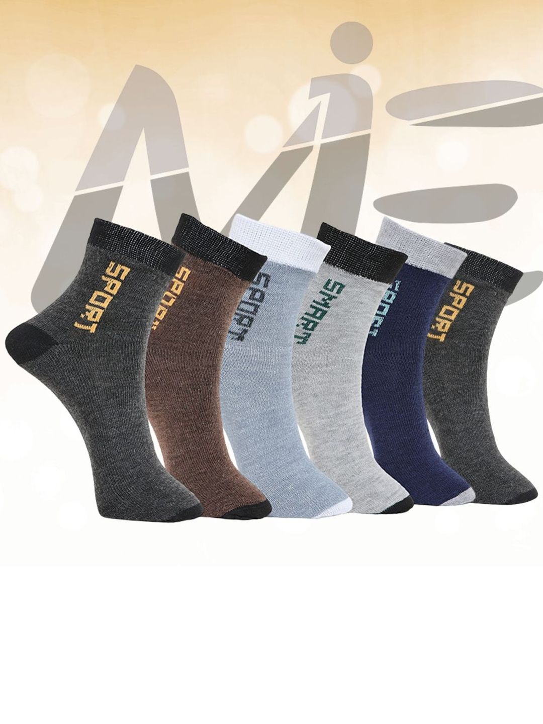 MJE Pack Of 6 Patterned Cotton Ankle Length Socks-picture-33