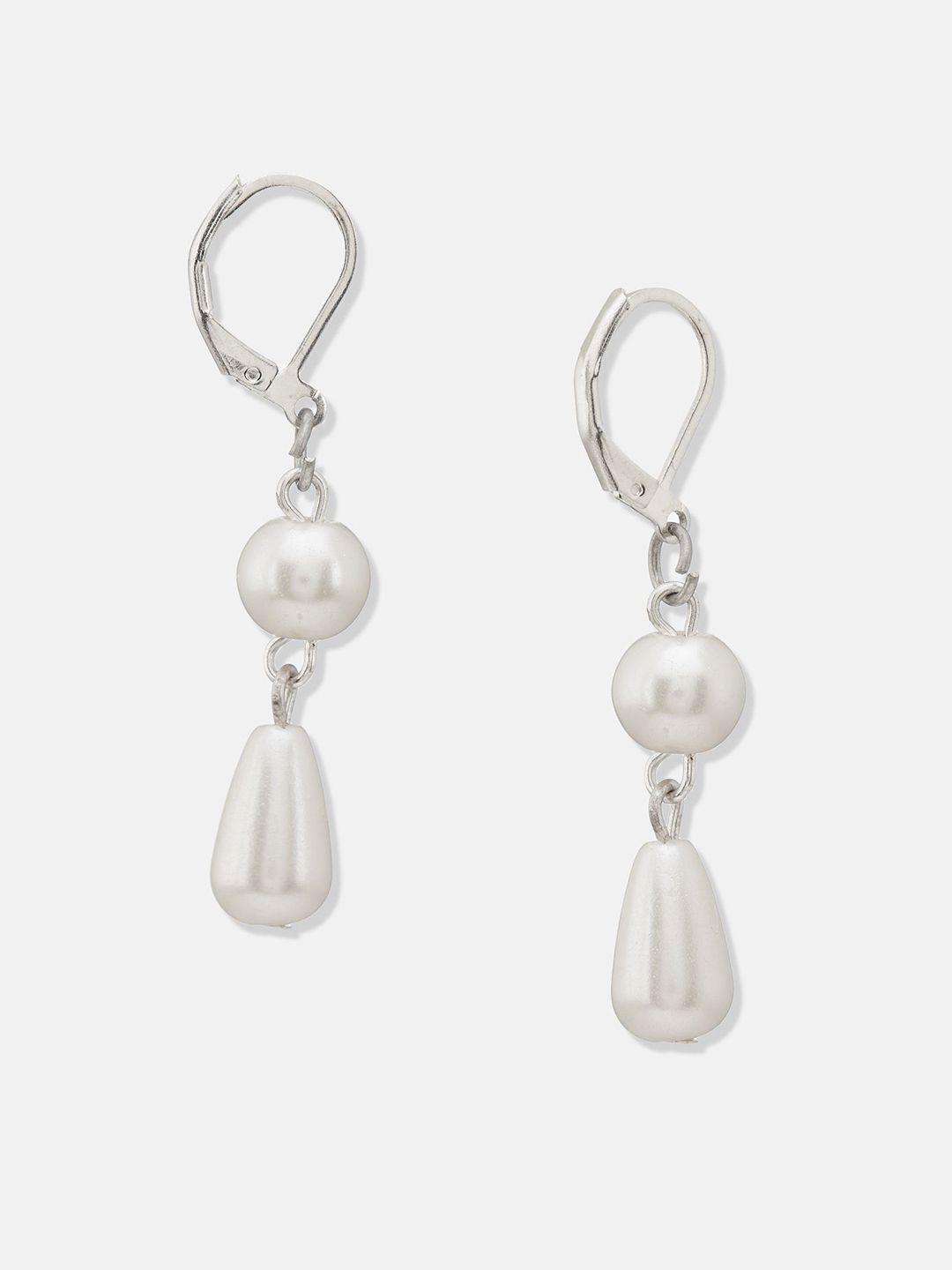 ATIBELLE Set Of 3 Silver-Plated Artificial Beads Beaded Drop Earrings