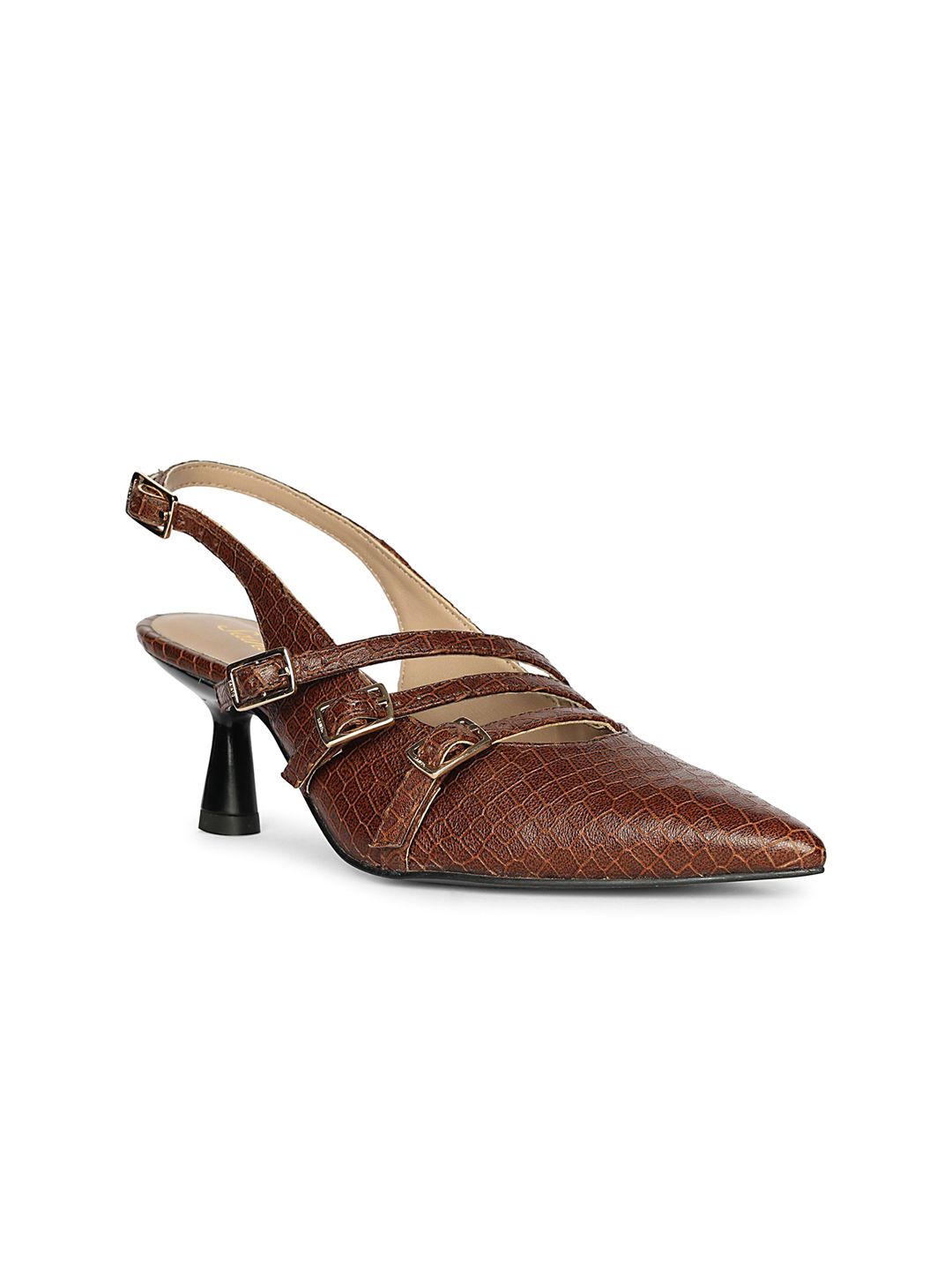 Saint G Women Textured Leather Kitten Pumps with Buckles-image-25