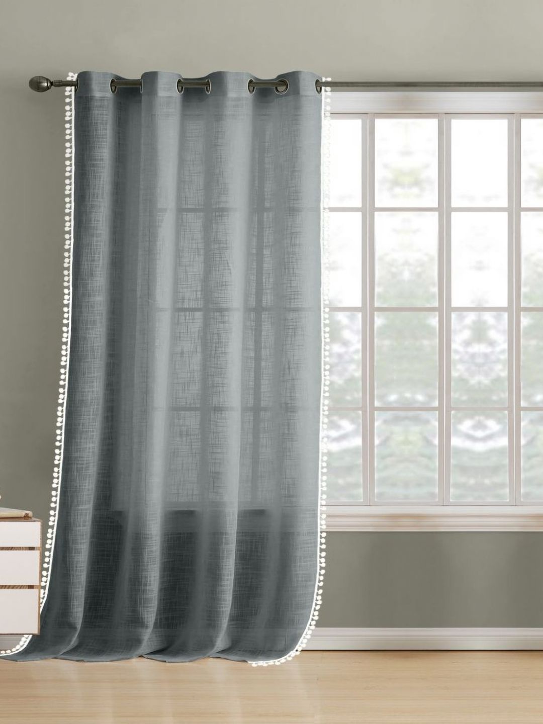 THE LINEN COMPANY Grey & White Cotton Sheer Window Curtain-picture-28