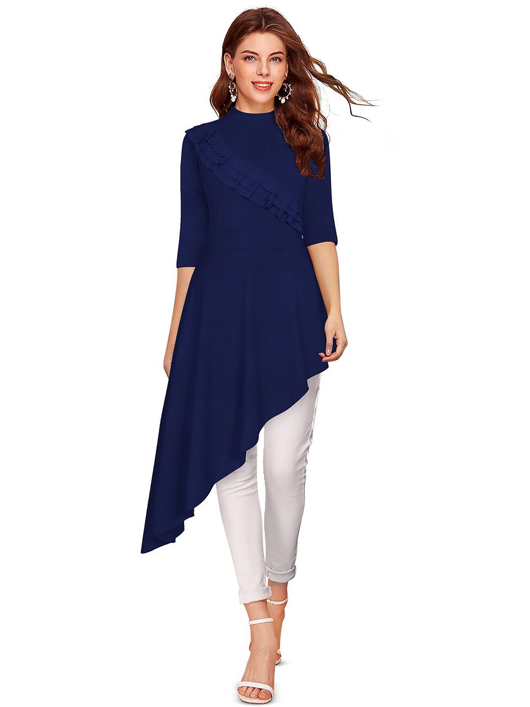 KREADAA Women Round Neck Asymmetric Hem Kurta-picture-27