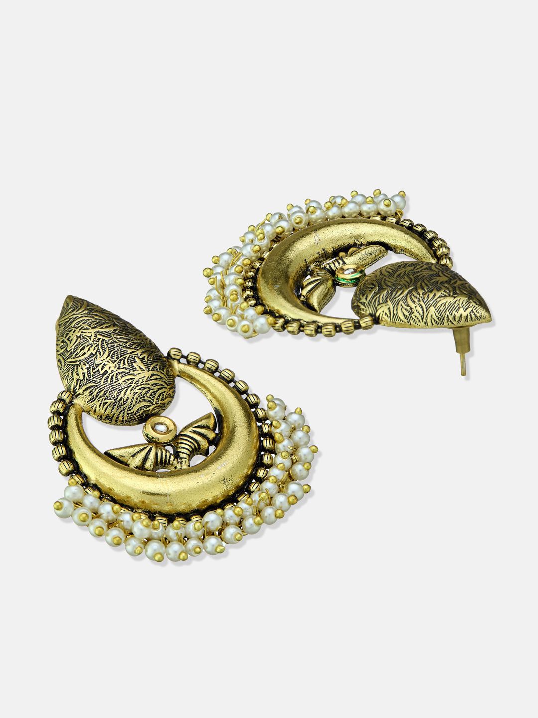 ATIBELLE Set Of 2 German Silver Plated Artificial Stone Studded & Beaded Drop Earrings