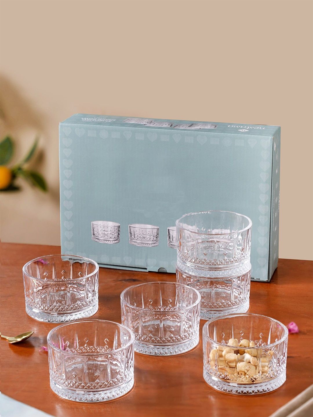 Nestasia Transparent 6 Pieces Embossed Glass Small Snack Bowls 220ml-image-5