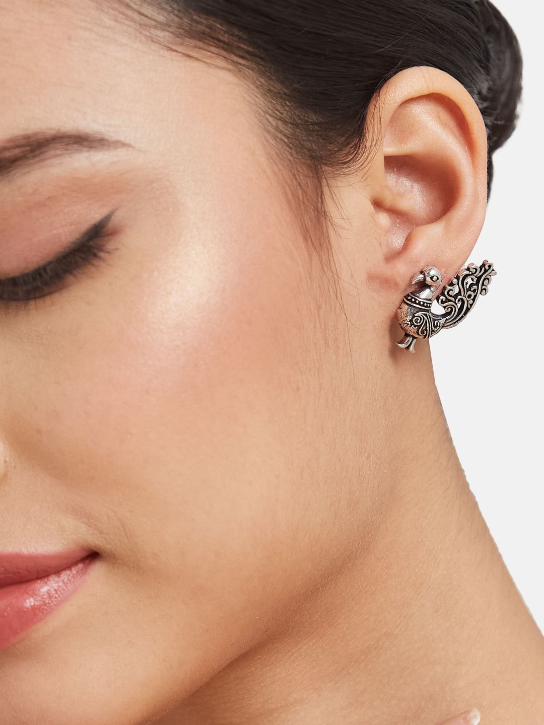 ATIBELLE Set Of 3 Silver-Plated Artificial Stones Studded & Beads Beaded Drop Earrings