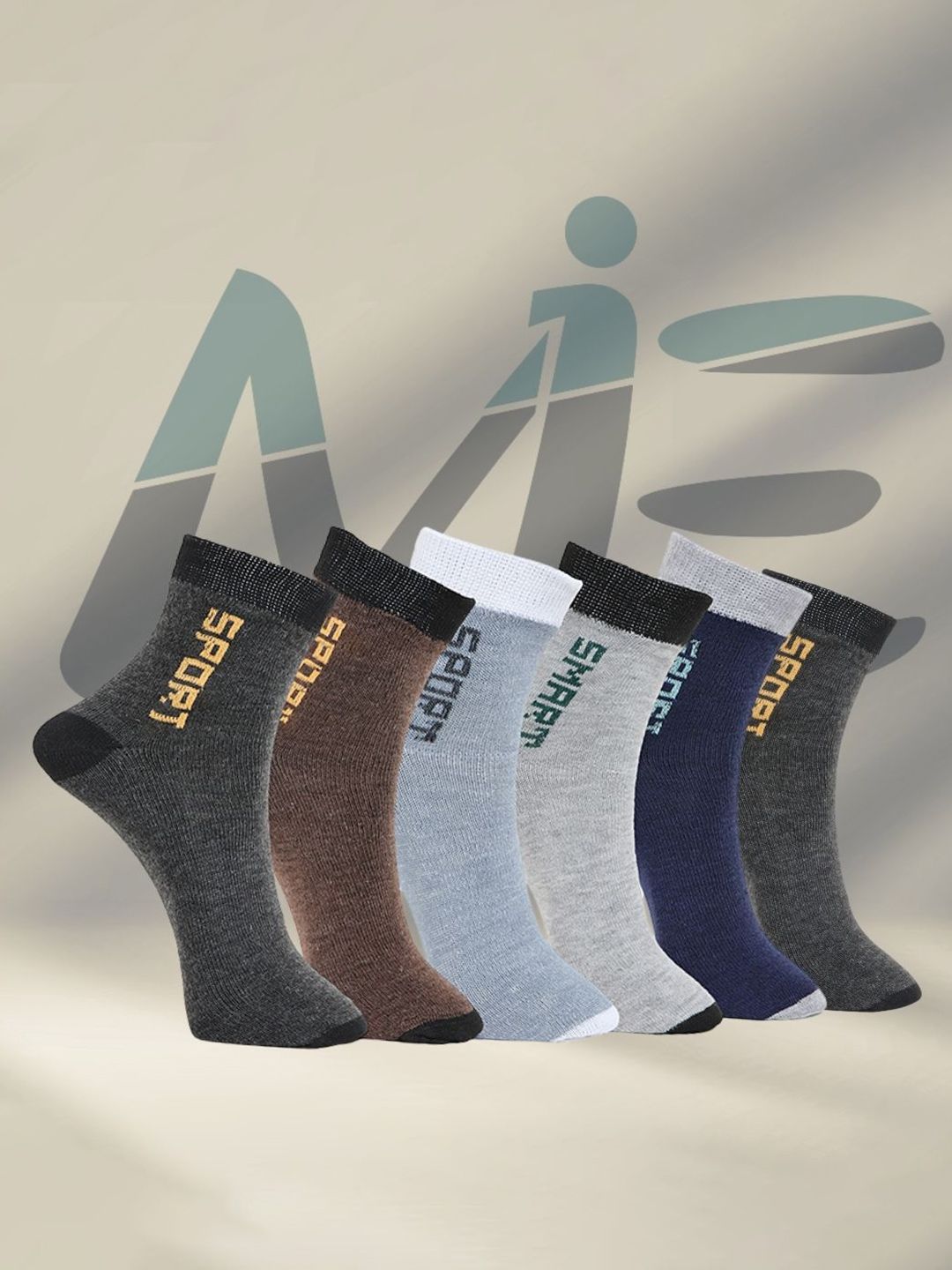 MJE Pack Of 6 Patterned Cotton Ankle Length Socks-picture-39
