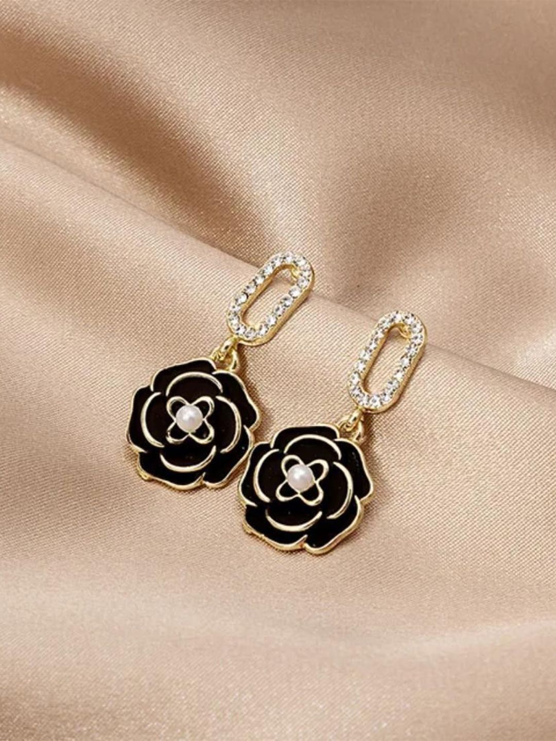 SZN Gold Plated Artificial Stones Studded Korean Contemporary Drop Earrings-picture-30