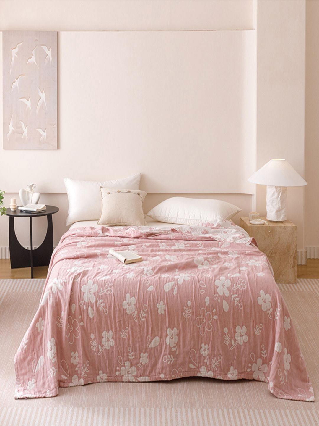 JC HOME Pink & White Floral AC Room 233 GSM Double Bed Quilt-image-18
