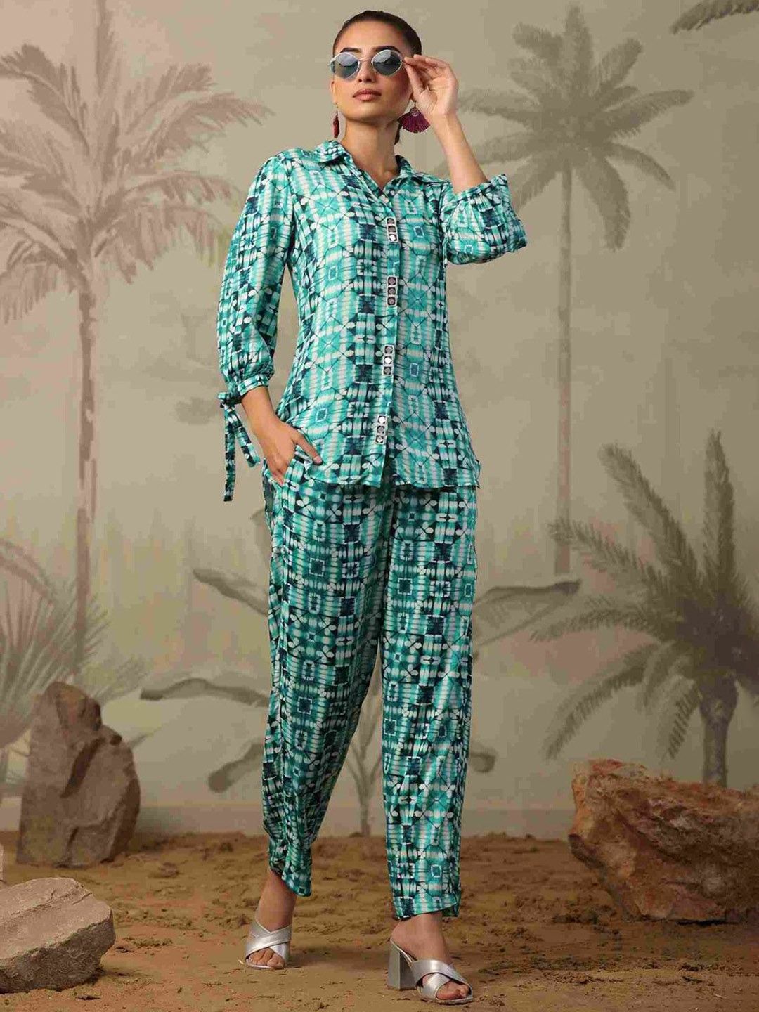 Aralia Printed Shirt Collar Neck Shirt With Trousers Co-Ords-picture-13