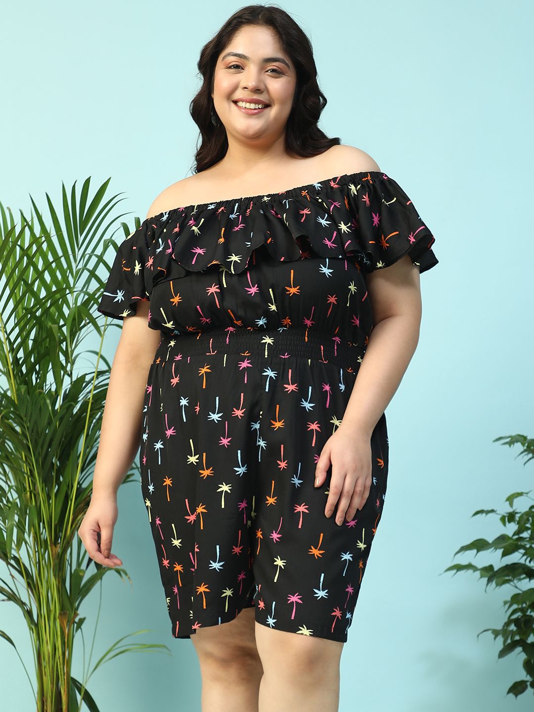 Oxolloxo Printed Off-Shoulder Playsuit