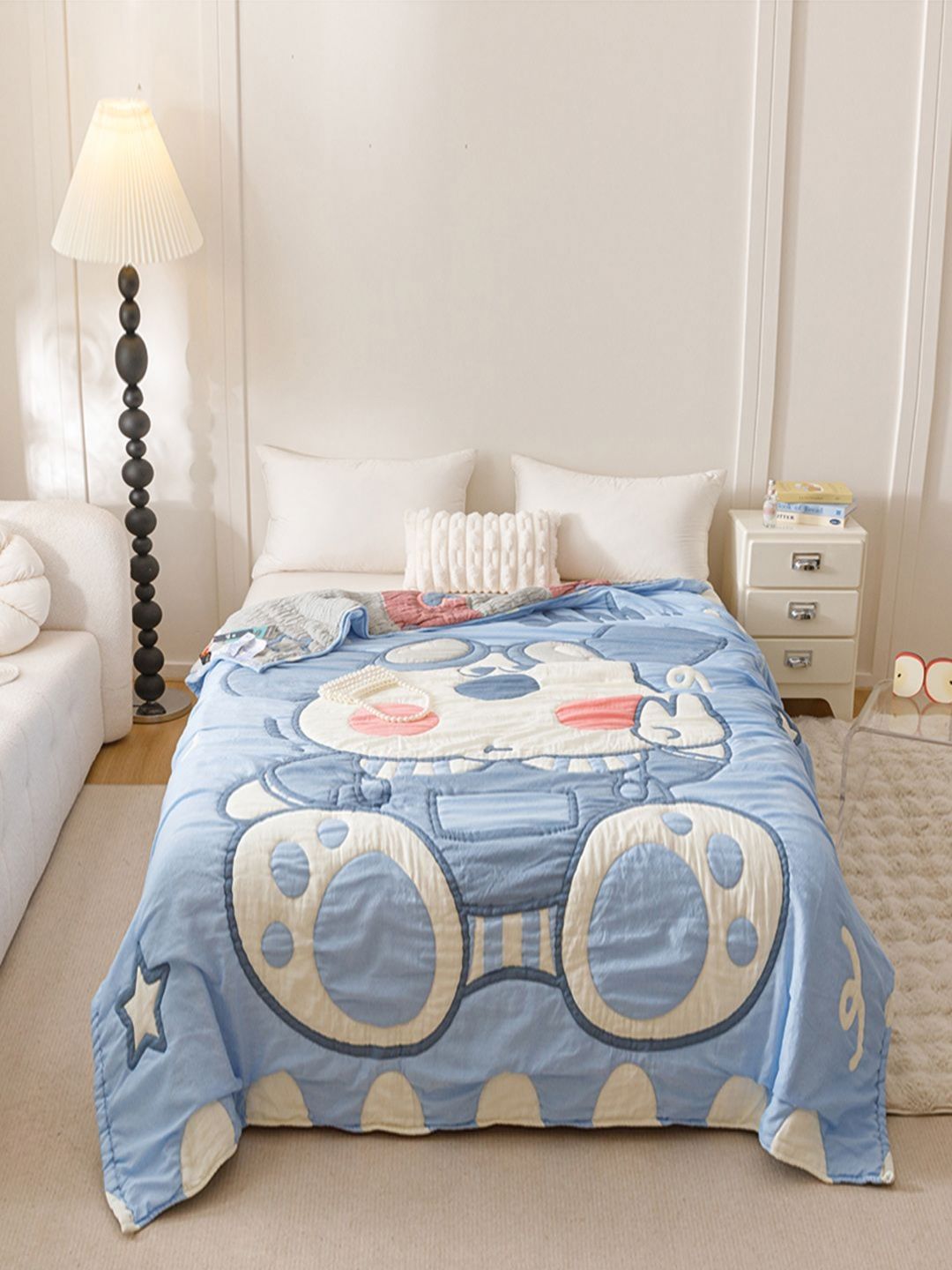 JC HOME Blue & White Ethnic Motifs AC Room 500 GSM Single Bed Quilt-picture-38