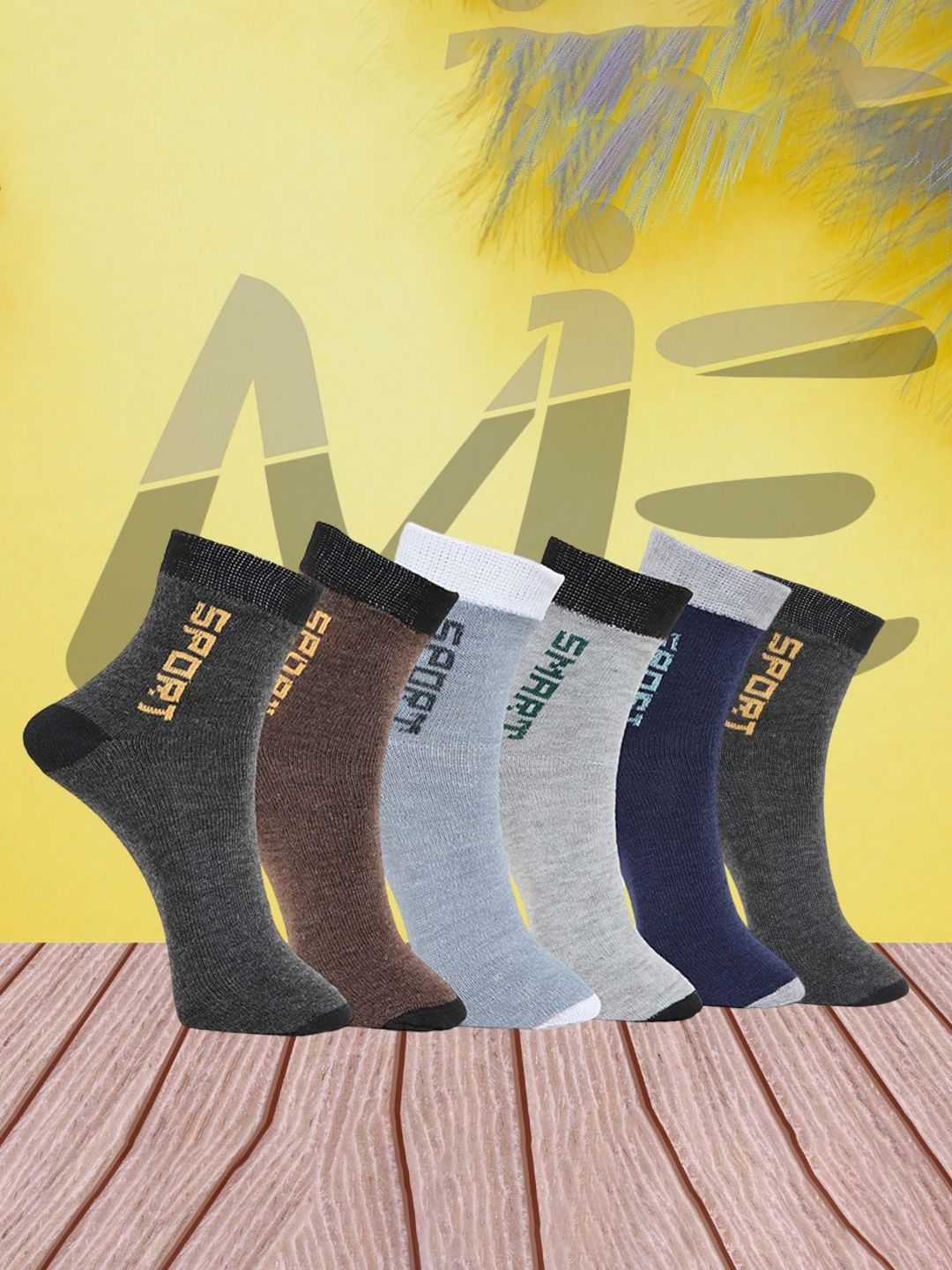 MJE Pack Of 6 Patterned Cotton Ankle Length Socks-image-48
