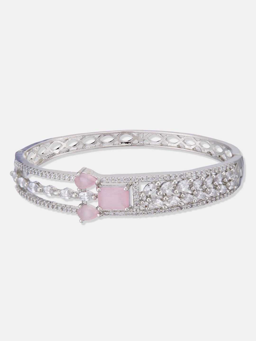 ATIBELLE Women 2 Brass Cubic Zirconia Silver-Plated Bangle-Style Bracelet